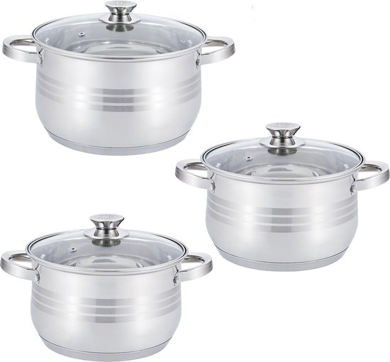 Pannenset – 12-Delig – Voor Inductie en Gas – Vaatwasser Bestendig – RVS met Glazen Deksels
