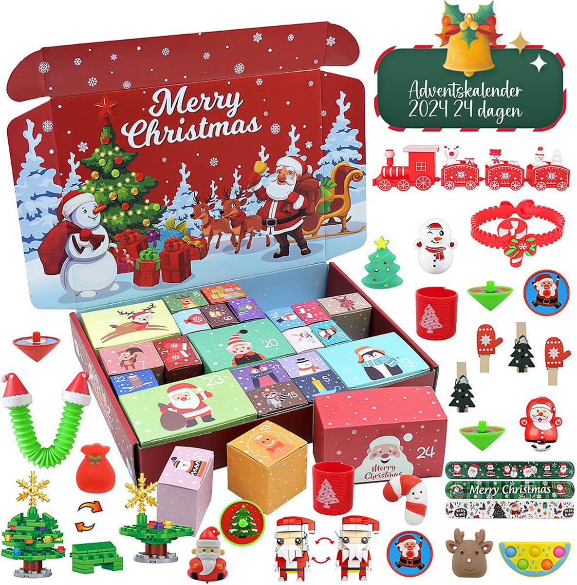 Blazelife Adventskalender 2024 - 24 dagen - Advent Calendar - Geschenk- Kerstcadeau - Kerstpakket - Kerstauto bouwstenen