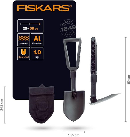 Opvouwbare spade voor kampeerders en bergbeklimmers - lengte 59 cm - gehard boorstaal - zwart - met canvastas van Merkloos	 — afbeelding 4