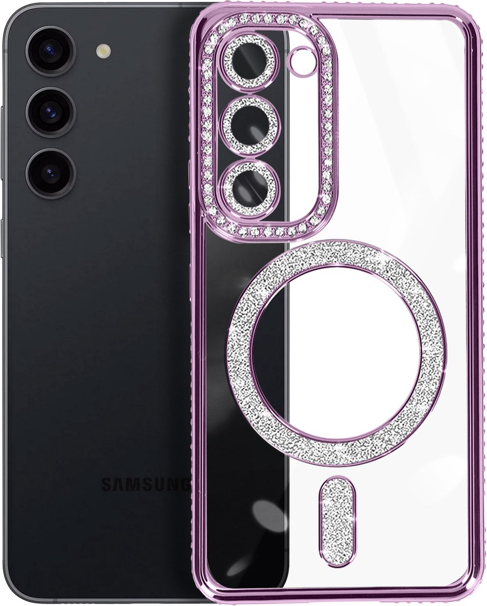 Avizar Diamond hoesje Geschikt voor Samsung Galaxy S23 MagSafe overzicht Strass, Paars