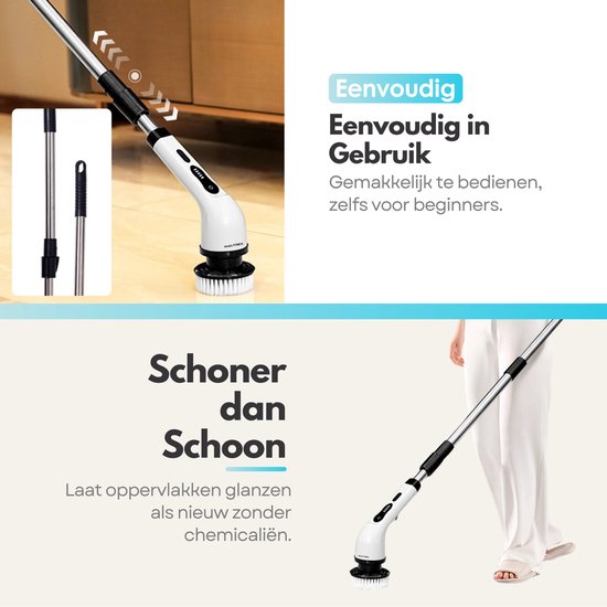 9-Delige Draadloze Elektrische Schrobborstel Set - Schoonmaakborstel met Verlengde Steel - 9 Schoonmaak Borstel Opzetstukken Set - Borstelset Waterbestendig IPX6 - Accu — afbeelding 4