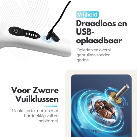 9-Delige Draadloze Elektrische Schrobborstel Set - Schoonmaakborstel met Verlengde Steel - 9 Schoonmaak Borstel Opzetstukken Set - Borstelset Waterbestendig IPX6 - Accu — afbeelding 3