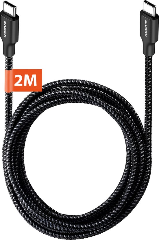Lange USB-C Kabel met Super Fast Charge - 2 Meter - Nylon Gevlochten - USB C naar USB C - Oplader USBC Kabels