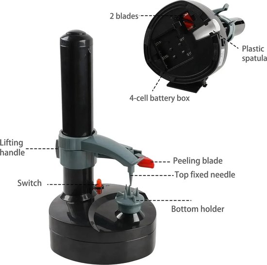 Elektrische Aardappelschiller Automatische Roterende Appelschiller Aardappelschilmachine Automatische Fruit Groenten Cutter Keuken Peeling Tool,zwart,GQYYS