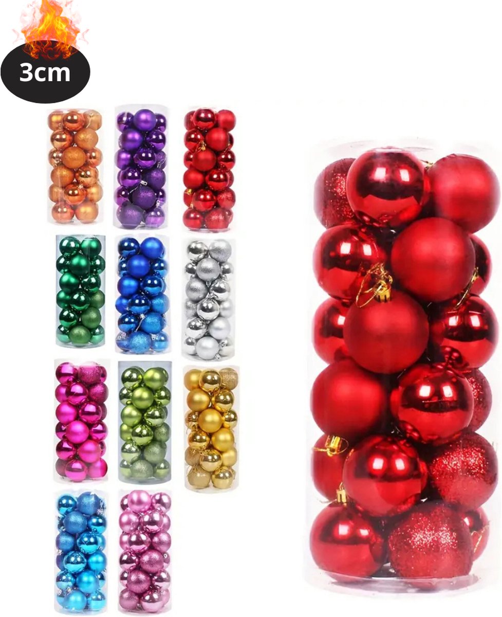 Bovista Kerstballen - Kerstversiering - Plastic - Rood - 3 cm - 24 stuks