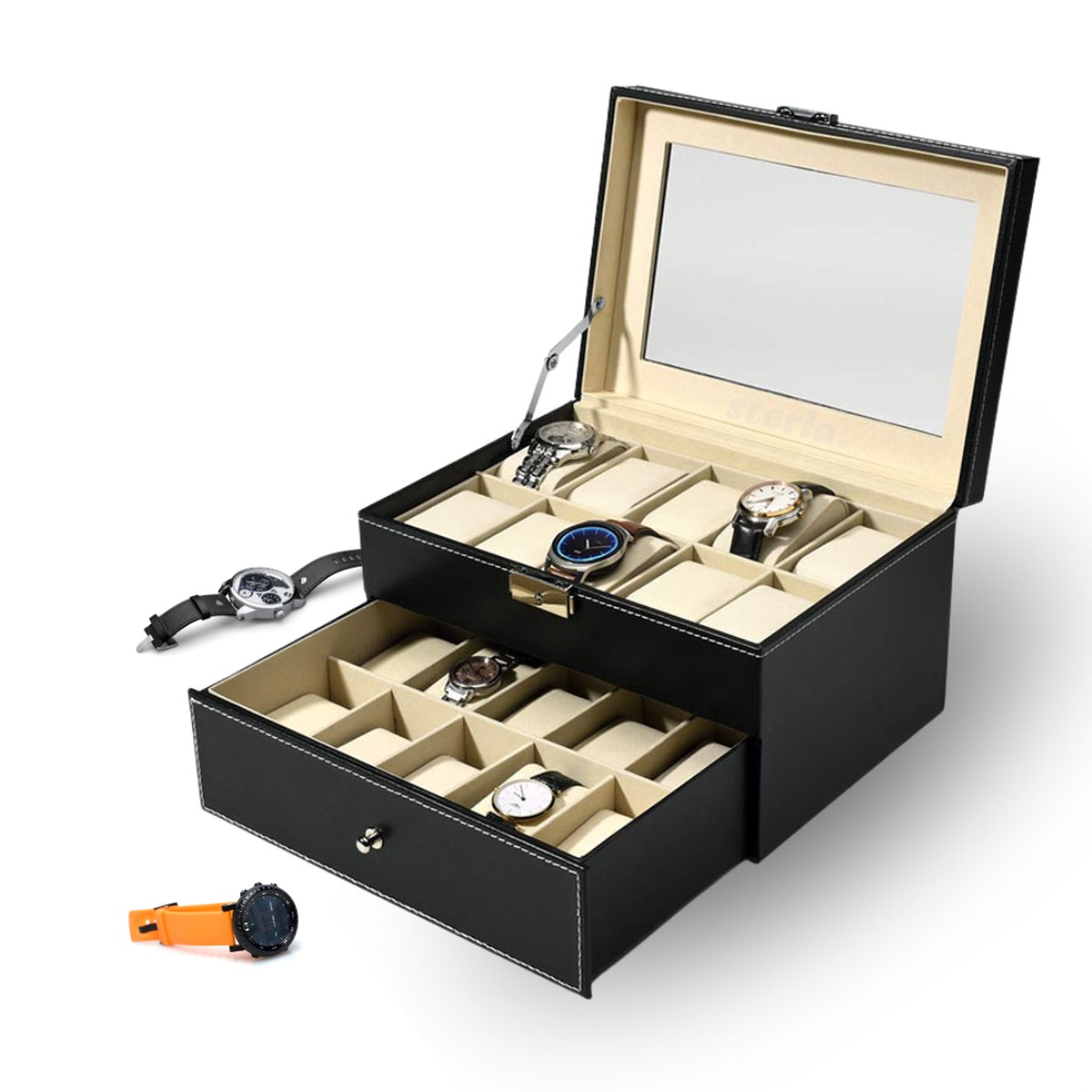 Luxe Horlogedoos voor 20 Horloges - Bescherm en Bewaar in Stijl Horlogebox - Zwart