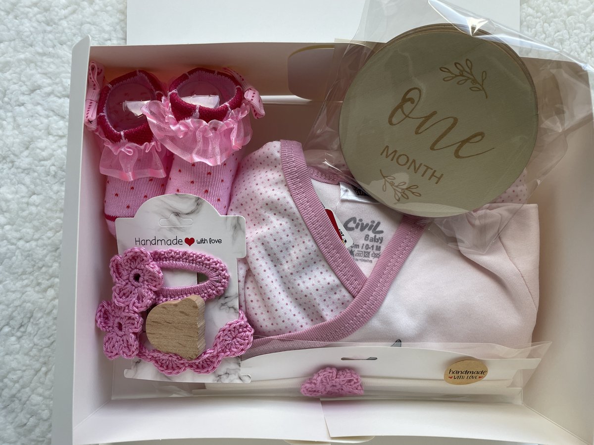 Goedkoopste Maminobaby.nl - Baby Geschenkset meisjes | Newborn kledingset | Handmade speenkoord | Handmade haarclip | Kraamcadeau | Babyshower
