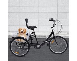 WNHB® 24 Inch Driewieler voor Volwassenen - Opvouwbare 3-Wiel Fiets met 7 Versnellingen, Fietsmand, Rugleuning en LED Verlichting - Zwart