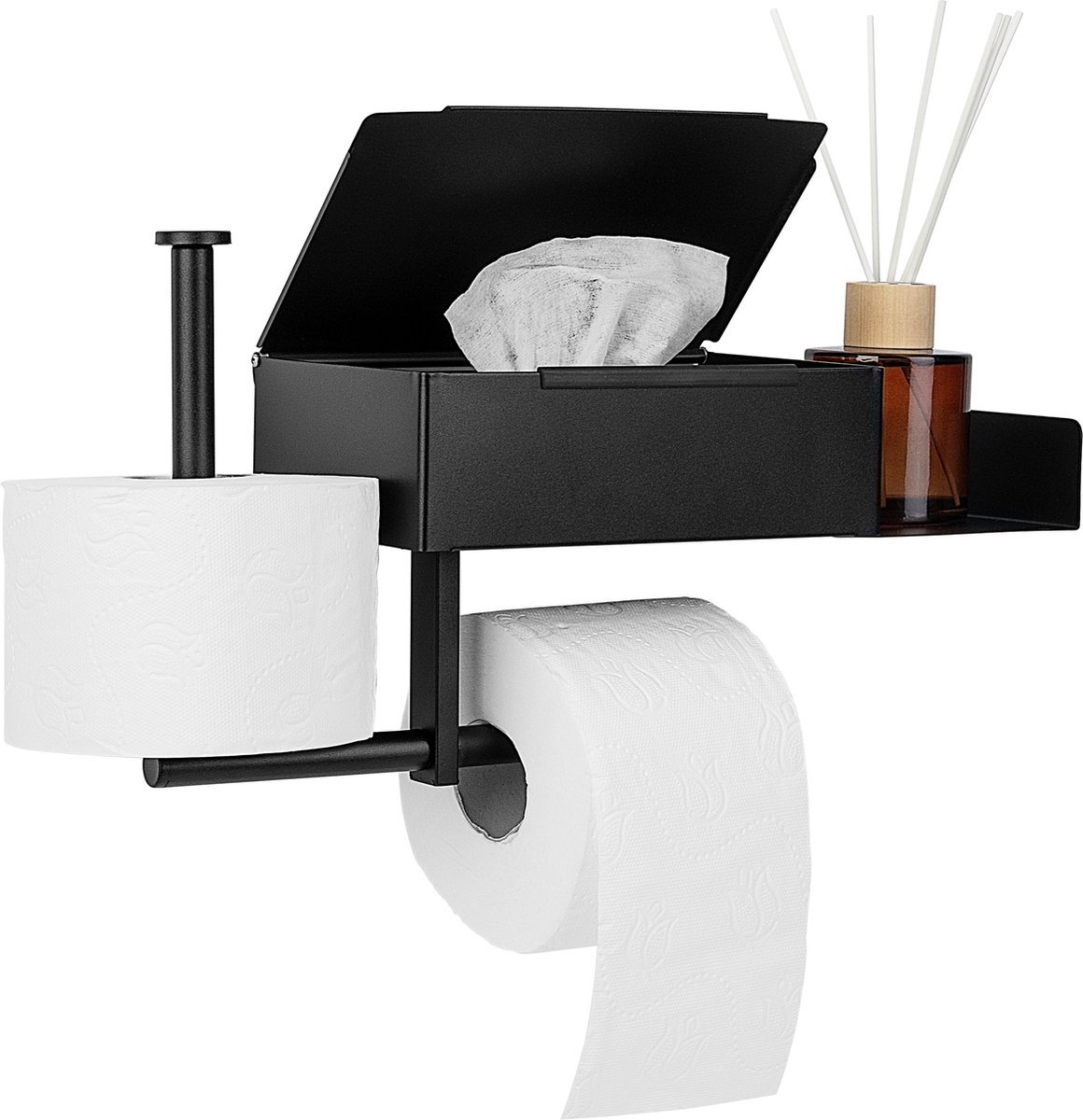 MeubelsvanJoep wc rolhouder zwart - Toiletrolhouder zonder boren - wc rol houder - Slim & multifunctioneel