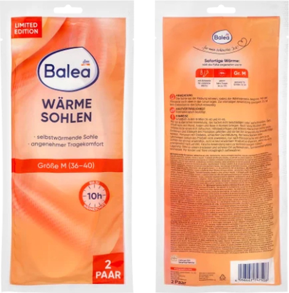 Balea Warmte Inlegzolen - Maat 36-40 - 2 Paar Zelfverwarmende Inlegzooltjes | Beschermt tegen kou - Tot 10 uur lang warme voeten