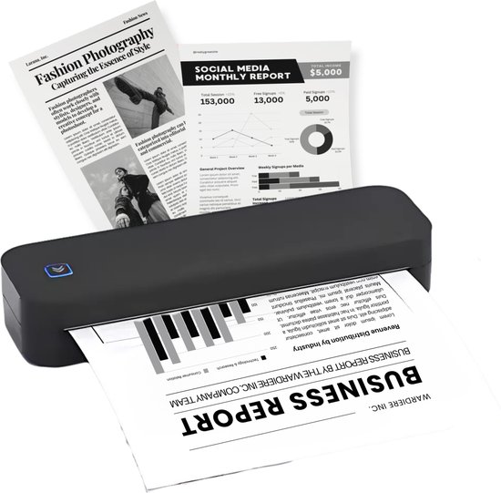 Impressora Térmica® - Portable Printer A4 - Mini Printer - 304 DPI - Draadloze Printer - Pocket Printer - Kantoor - School - Speelgoed - A4 printer - Inclusief een rol thermisch papier - Zwart