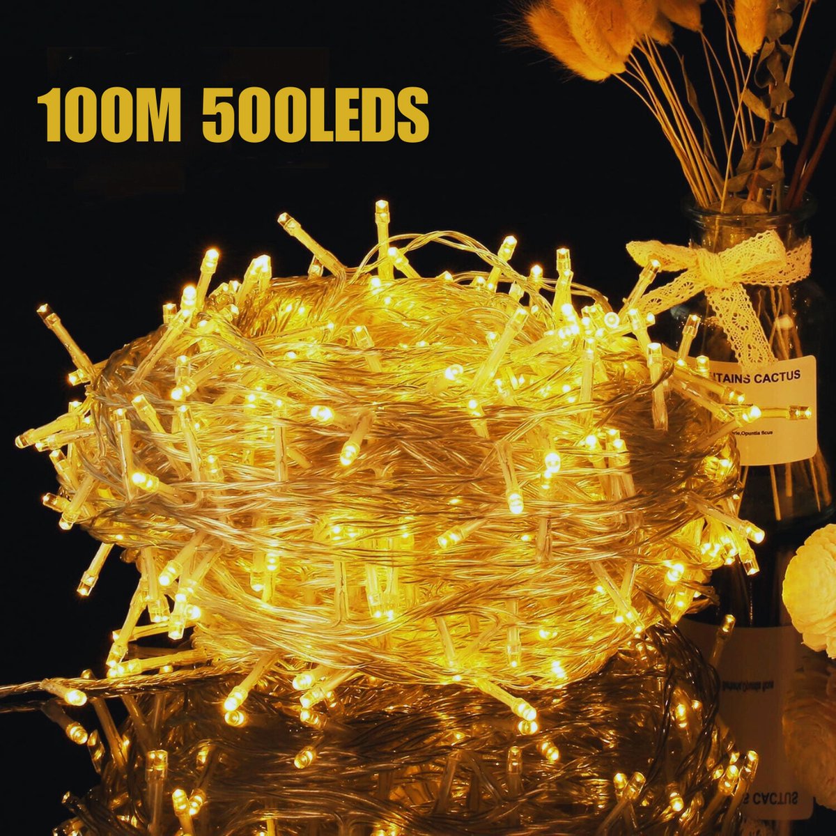 100M 500LED Kerstverlichting Buiten - 8 Lichtmodi - IP44 Waterdicht - Warm Wit Decoratie Voor Tuin - Kerstbomen - Feesten En Bruiloften