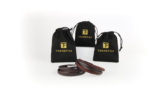 Bracelet pour Homme - Cuir Brun avec Fermeture en Acier - Double tresse - Bracelets - Cadeau pour homme - Cadeaux Masculins