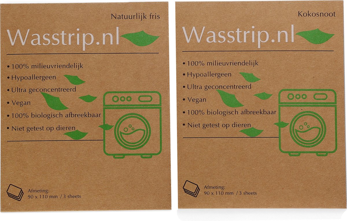Wasstrips 6 Wasbeurten Natuurlijk Fris & Kokosnoot Proefpakket – Wasmiddeldoekjes – Wasvellen – Wasdoekjes – Detergent Sheets – Laundry Strips