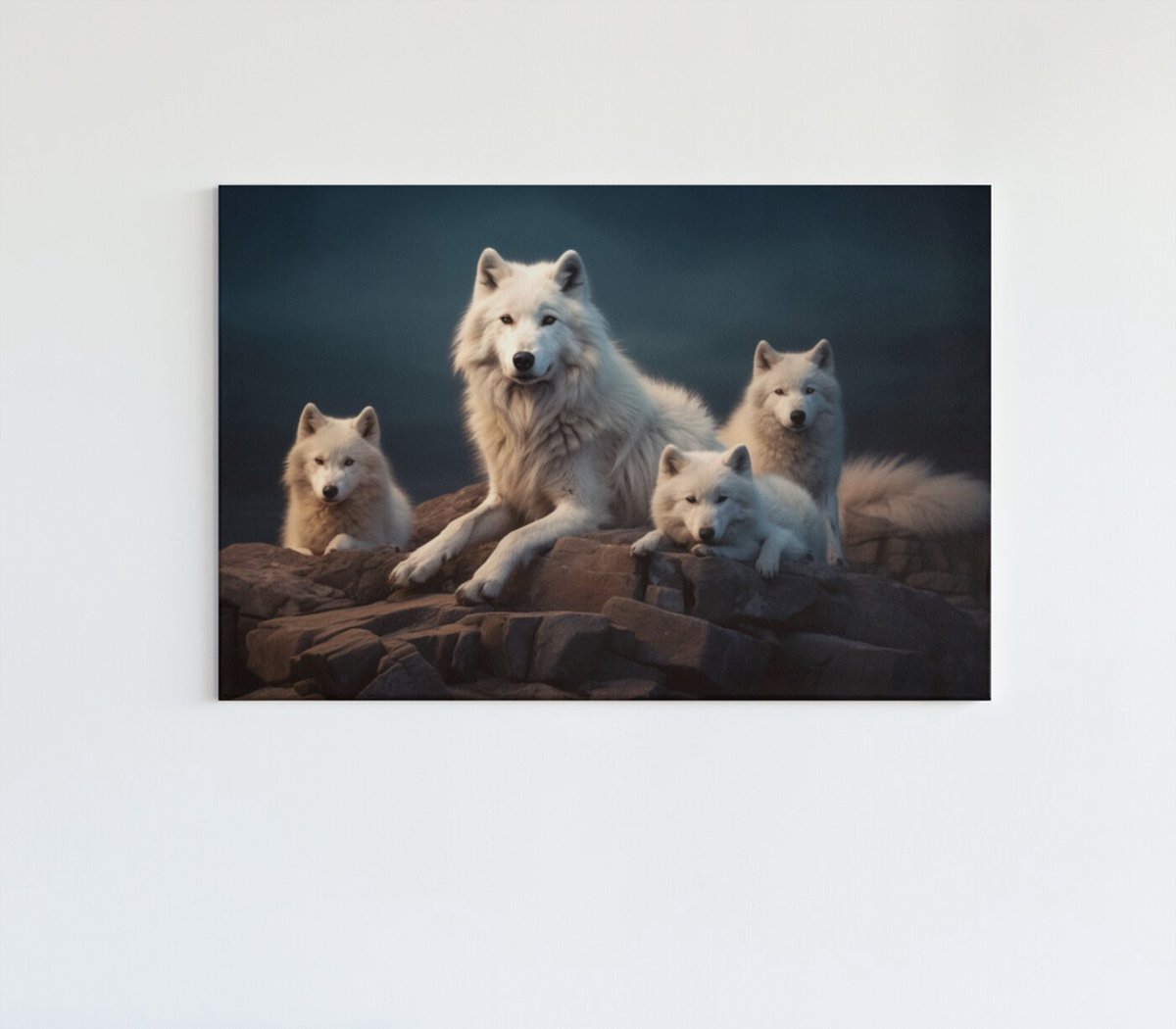 Trendex Global Canvas Schilderij - Dieren - Witte Wolven - 90x60x2 cm