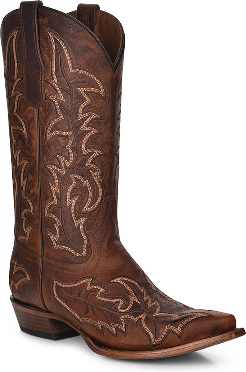 Circle G heren cowboylaarzen in bruin leer met bruine en beige stiksels