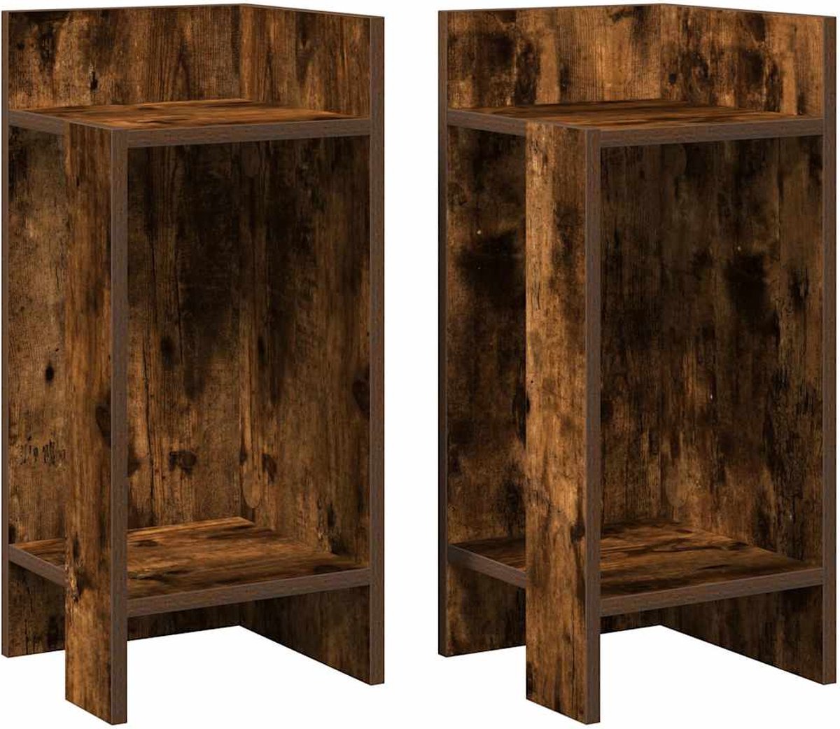vidaXL Bijzettafels - 2 - st - met - plank - 25,5x27x60 - cm - gerookt - eikenkleurig gerookt eiken