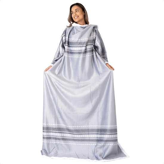 Snuggle - Couverture à manches - Snuggle - Blanket à capuche - Snug Rug douillet - Polaire - Sherpa - TV - Femme et homme - Imprimé - Adultes - 180 x 130 cm - Grijs