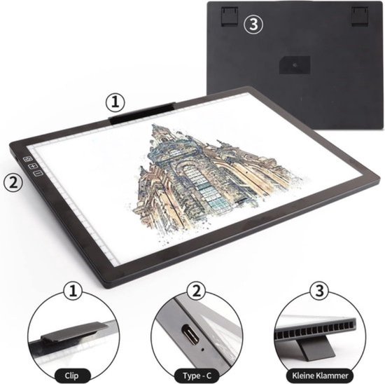 TOHETO A4 Draadloze LED lichttafel met innovatieve standaard en