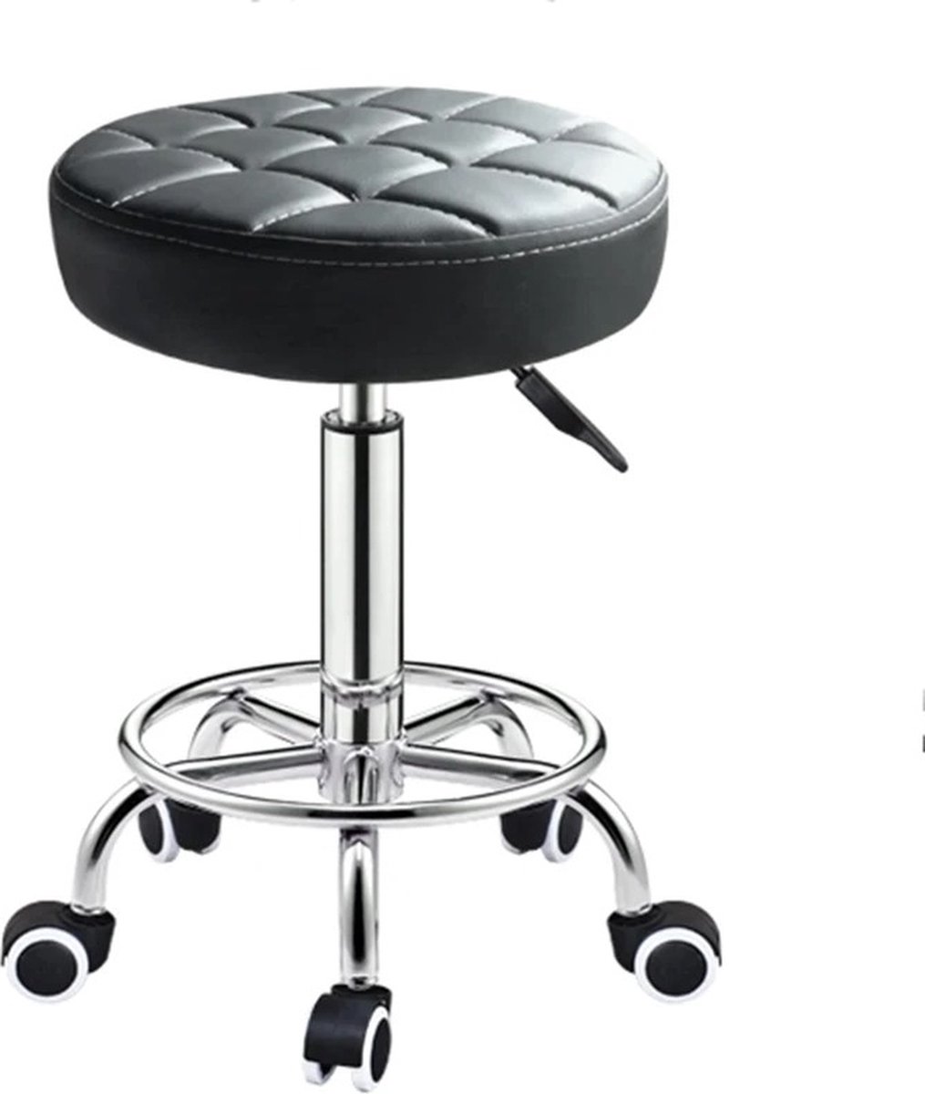 Hydraulische Zadel Kruk - Zwart - Zadelkruk Op Wielen - Ergonomisch - In Hoogte Verstelbaar - Kapper - Schoonheidssalon - Tattoo - Kantoor
