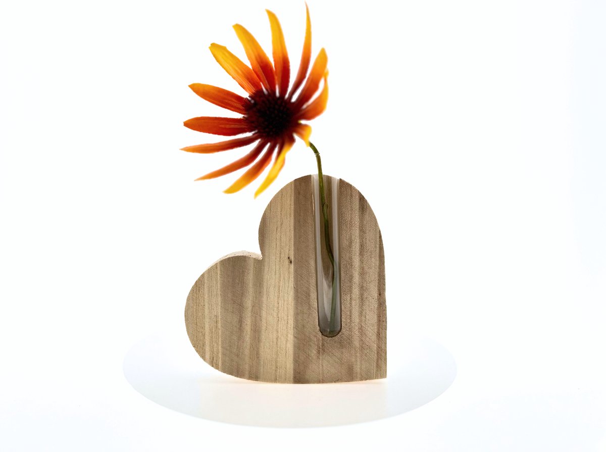 RememberMe - Houten hart met vaasje