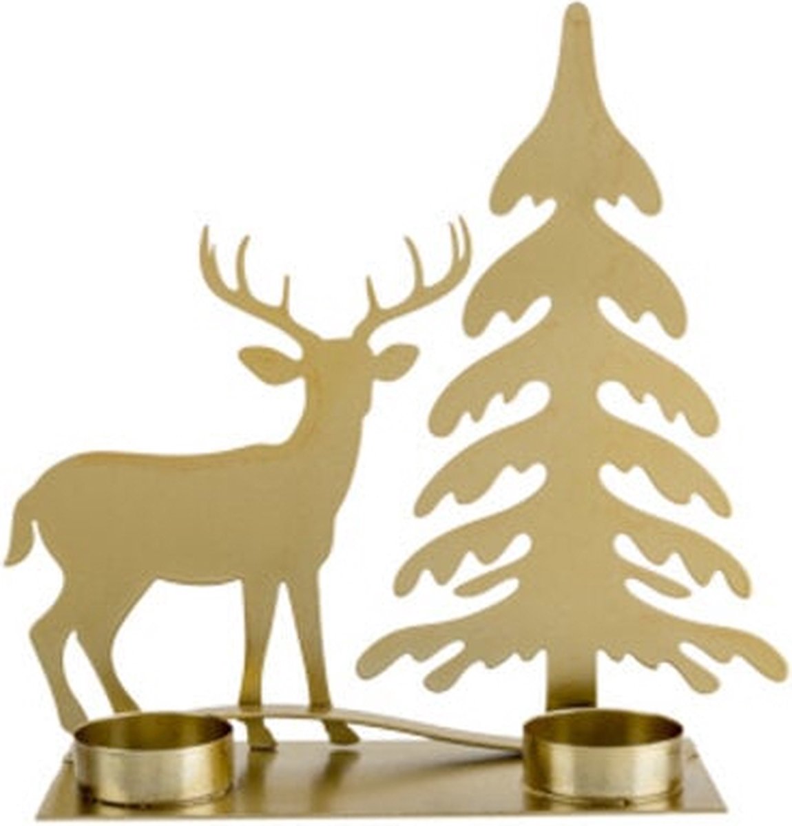 Theelichthouder rendier/dennenboom goud metaal H20cm