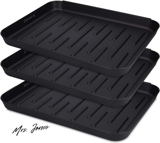 Foto: Mrs jones 3x afdruipbak met rand voor schoenen laarzen trays voor in de hal afdruipmat voor binnen en buiten schoenenschaal met profiel zwart opvangbak voor natte schoenen 