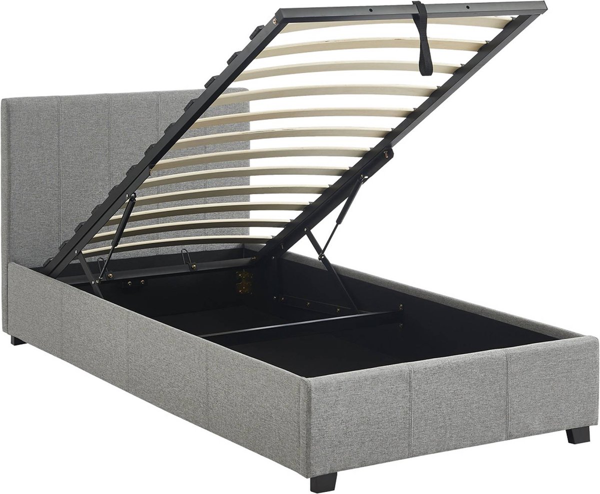 sweeek Bed met lattenbodem en hoofdeinde, b 202 x d 97,5 x h 86cm Lichtgrijs