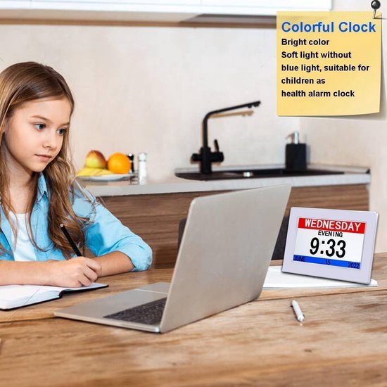 Ykall Digitale Wekker, Senior Klok 8 Inch, Digitale Kalenderdag Klok voor Dementie Visueel Gehandicapten Te Lezen, Kinderen, Senioren, Visueel Gehandicapten en Alzheimerpatiënten (Wit