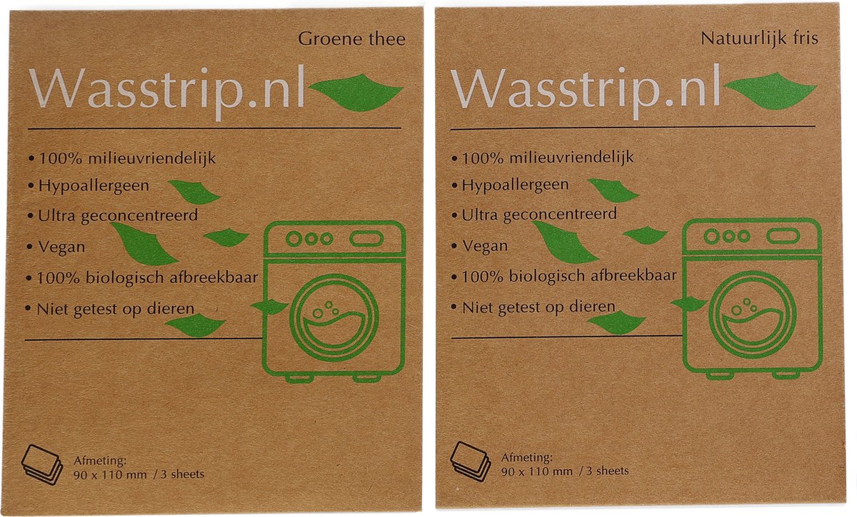 Goedkoopste Wasstrips proefpakket (6 sheets/wasjes) - Groene thee Natuurlijk fris - wasmiddel voor alle wasmachines - wasmiddeldoekjes voor alle kleuren was - voor koud en warm wassen - plastic vrij en CO2 neutraal
