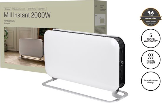 Mill SG2000LED - design convectorkachel - 2000 Watt - ventilator - LED display - tot 20m2 - wit - 5 jaar garantie