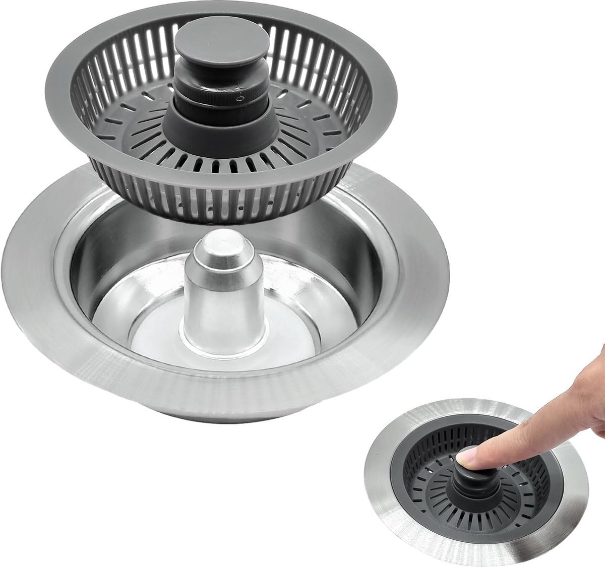 Goedkoopste Inovra ® Gootsteenstop, roestvrijstalen schaal met anti-verstoppingszeef, universele afvoerzeef, keukenspoelbak, afvoerstop keukenspoelbak, diepte van de gootsteen, 22 mm