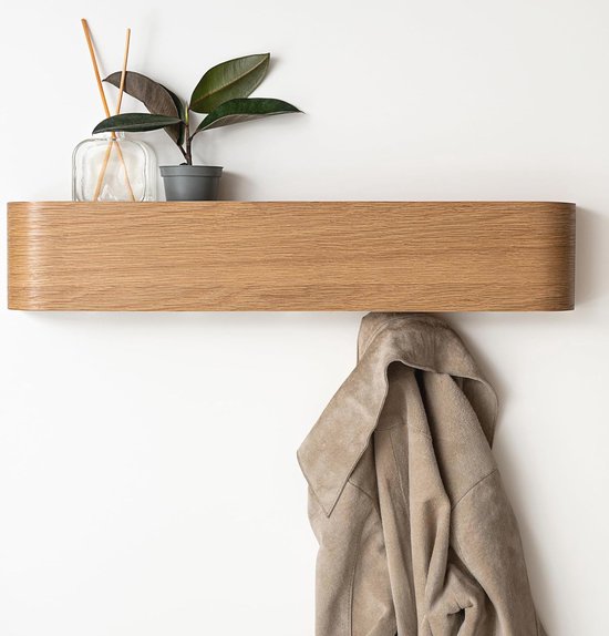 60 cm wandkapstok met plank en 7 verborgen haken, ruime kledinglijst