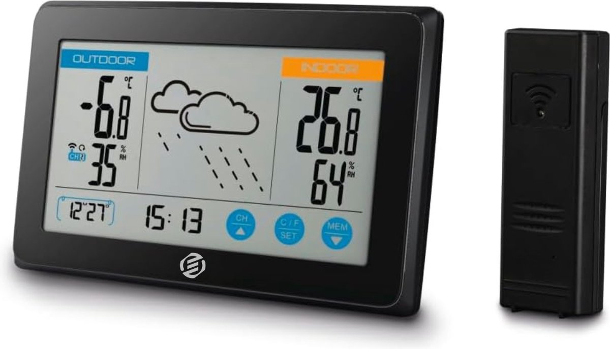 Equivera Weerstation Binnen en Buiten - Weerstation - Draadloos - Thermometer, Barometer, Hygrometer - Buitensensor - Temperatuur - Weersvoorspelling