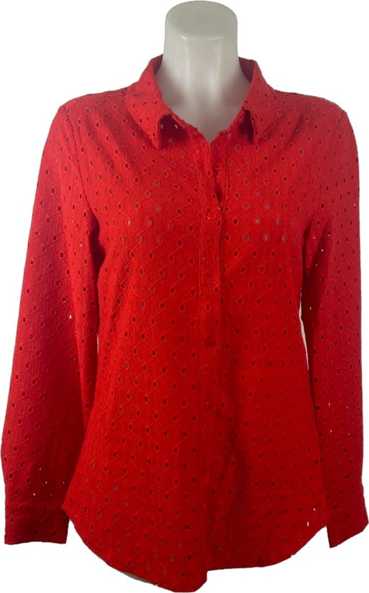 Chemisier Vegas rouge avec motif à œillets délicats, polyester avec élasthanne pour Comfort – disponible en 5 tailles