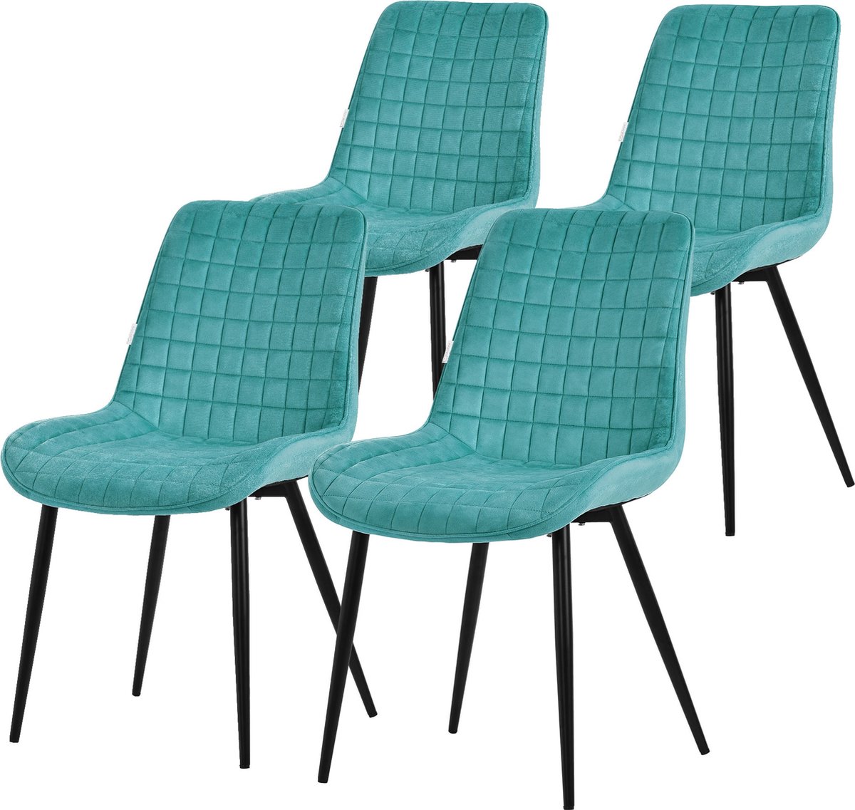 ml-design Set van 4 Eetkamerstoelen – Petrol Fluwelen Zitting – Zwarte Metalen Poten – Met Rugleuning