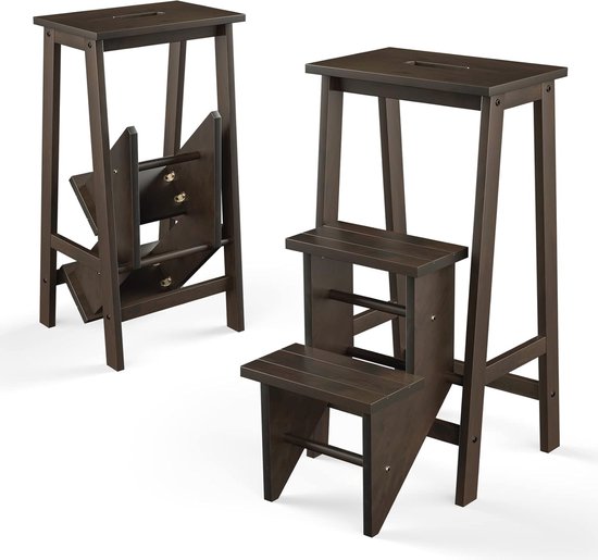 Houten 4 treden ladders opvouwbare klim hoge kruk massief hout huishoudelijke trap ladder plank voor keuken draagbare multifunctionele opvouwbare trapladders/walnootkleur (houtkleur
