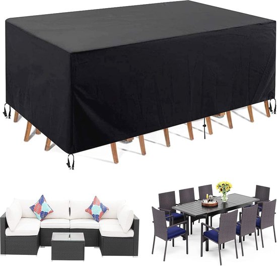 Zwarte 600D Oxford Stof Tuinmeubelhoezen 260x150x85cm Waterdicht Winddicht Anti UV Outdoor Tafel Stoel Rotan Sofa Cover