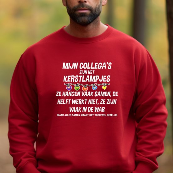 Uniseks kersttrui: Mijn collega's zijn net kerstlampjes- Rood- Maat XL Foute kersttrui.