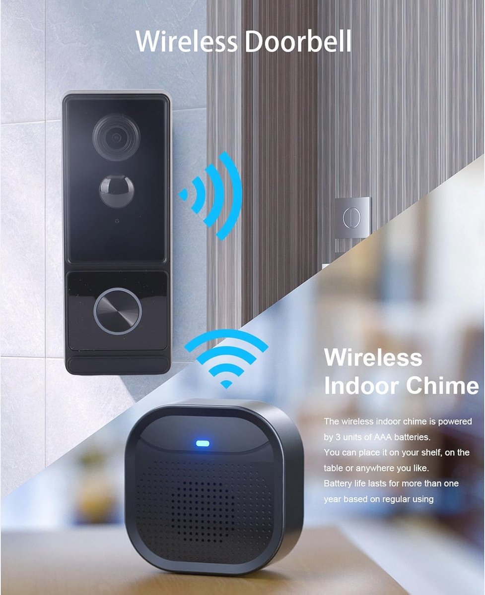 Slimme Wifi Videodeurbel - IP54 - Nachtzicht en Bewegingssensor - Op Slimme Wifi Videodeurbel - IP54 - Nachtzicht en Bewegingssensor - Op