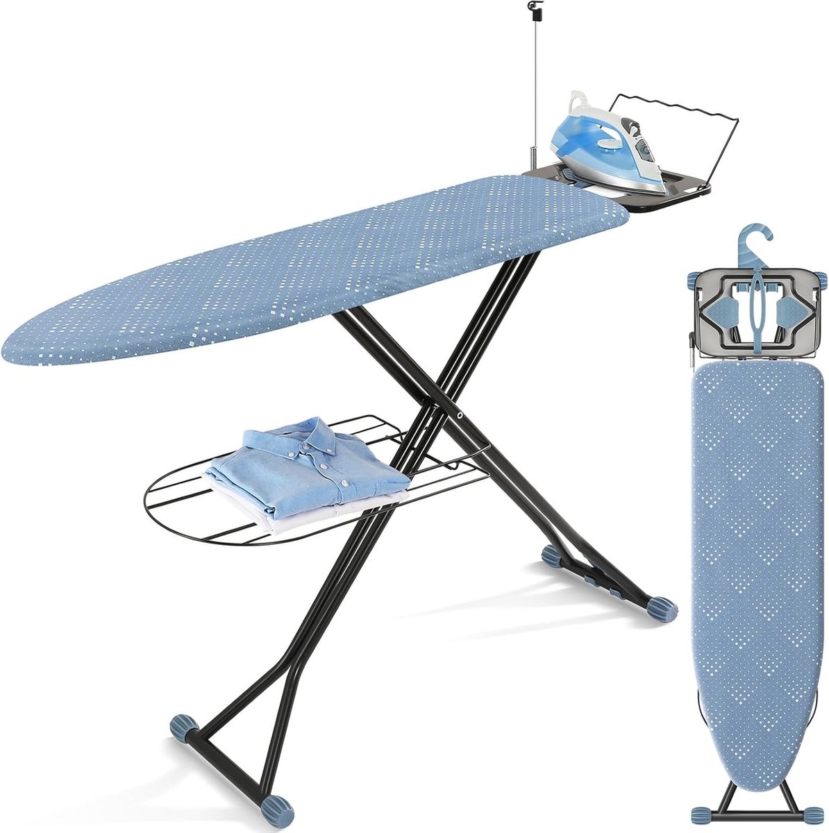 Strijkplank met Verstelbare Hoogte, Opbergmogelijkheden en Warmtebestendige Bekleding