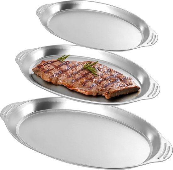 3 plats de service ovales en inox Argenté