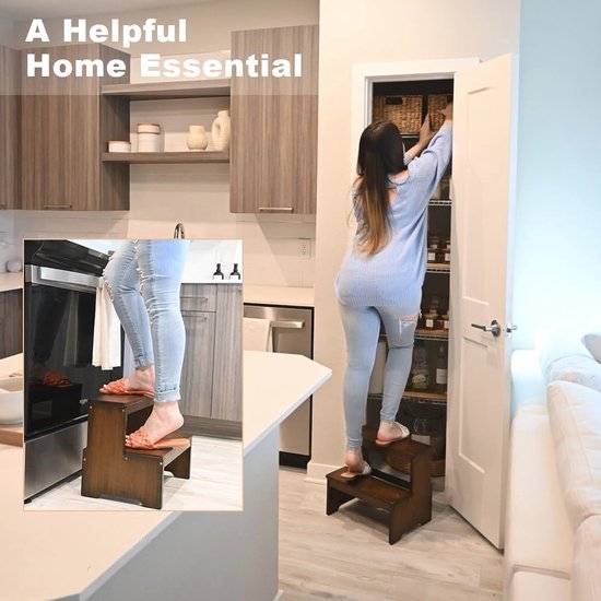 Bamboe Opstapkruk voor Volwassenen en Kinderen - Stevige, Anti-slip Houten Kruk voor Keuken, Badkamer en Slaapkamer - 180 kg Capaciteit — afbeelding 4