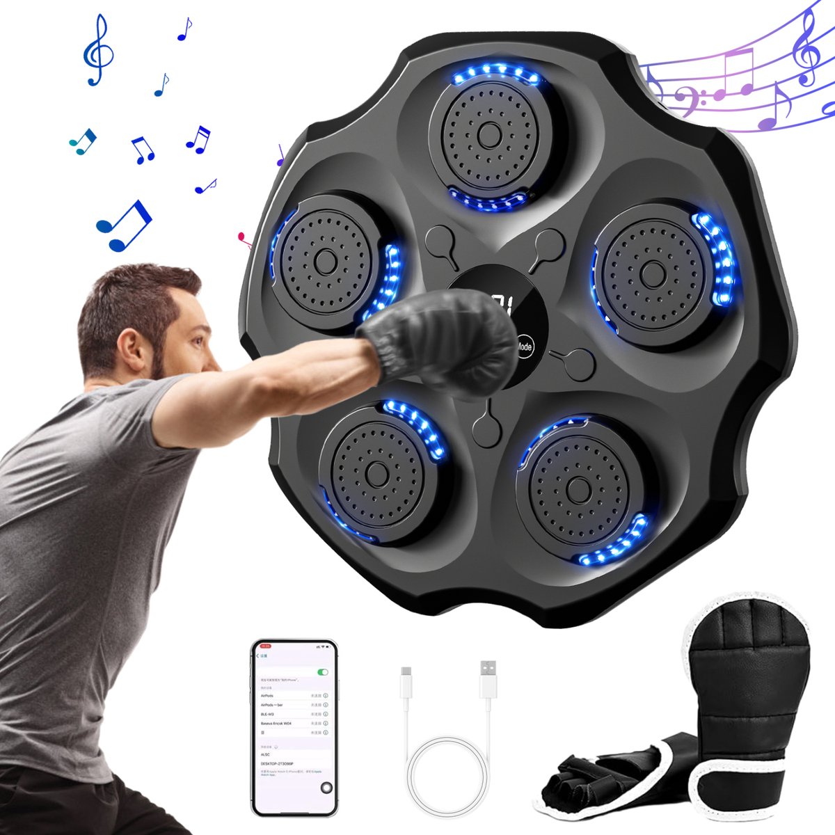 Botec Slimme Muziekboksmachine - boxing machine - bokszak - inclusief accesoires - 44cm breed