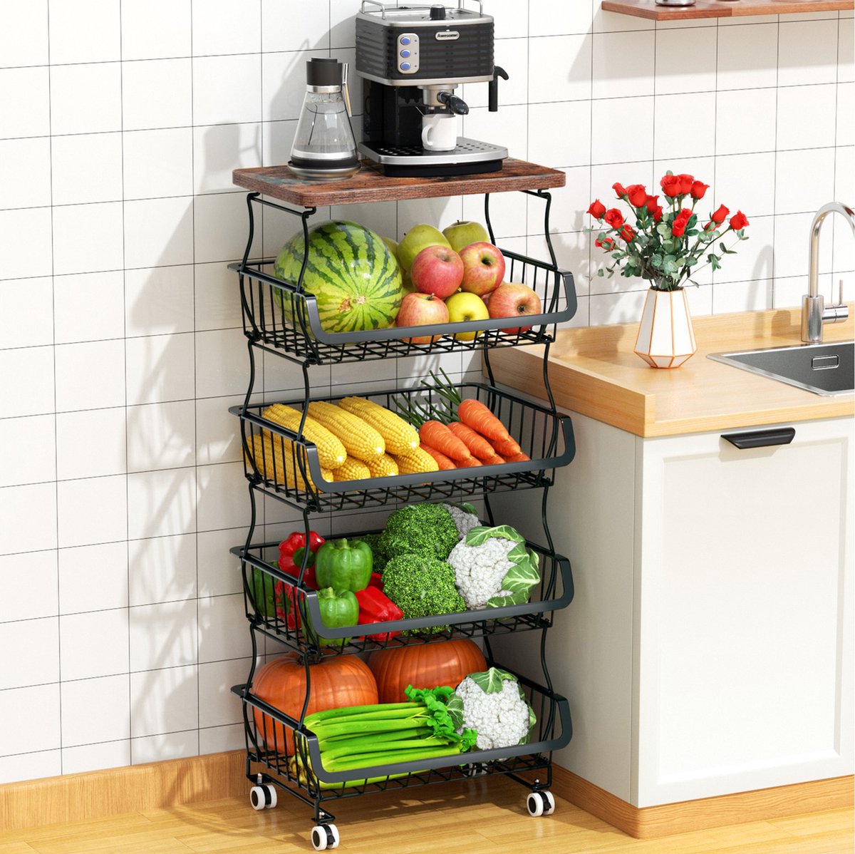 Ruesious Keukentrolley – Keukenkast – Keukenrek – Serveerwagen – Keuken Organizer – Modern – 94 x 40 x 30 cm
