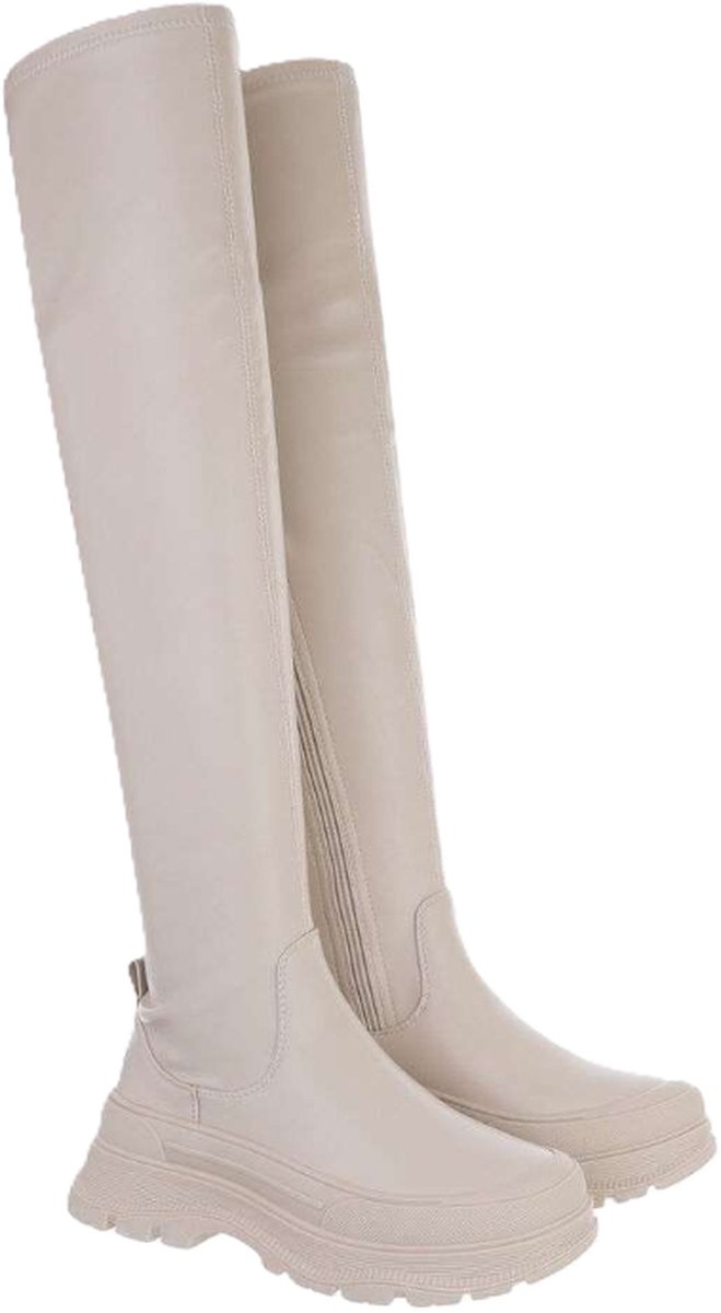 Dilena fashion overknee laarzen leder beige