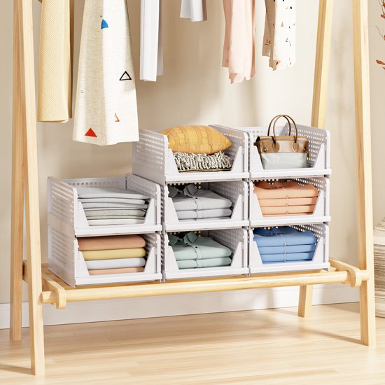 Foto: Ruesious 8 pak opvouwbare kast organisatoren opbergdoos stapelbare opbergbakken kunststof lade mand kast opslag voor garderobe kast keuken badkamer kantoor wit