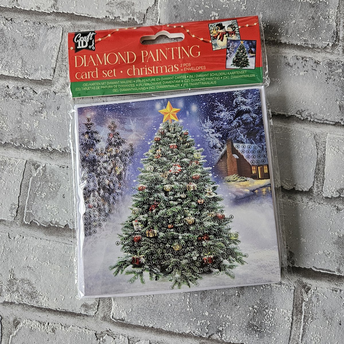 Diamond painting kerst kaart boom + sneeuwpop, diy kit, kaartje sturen