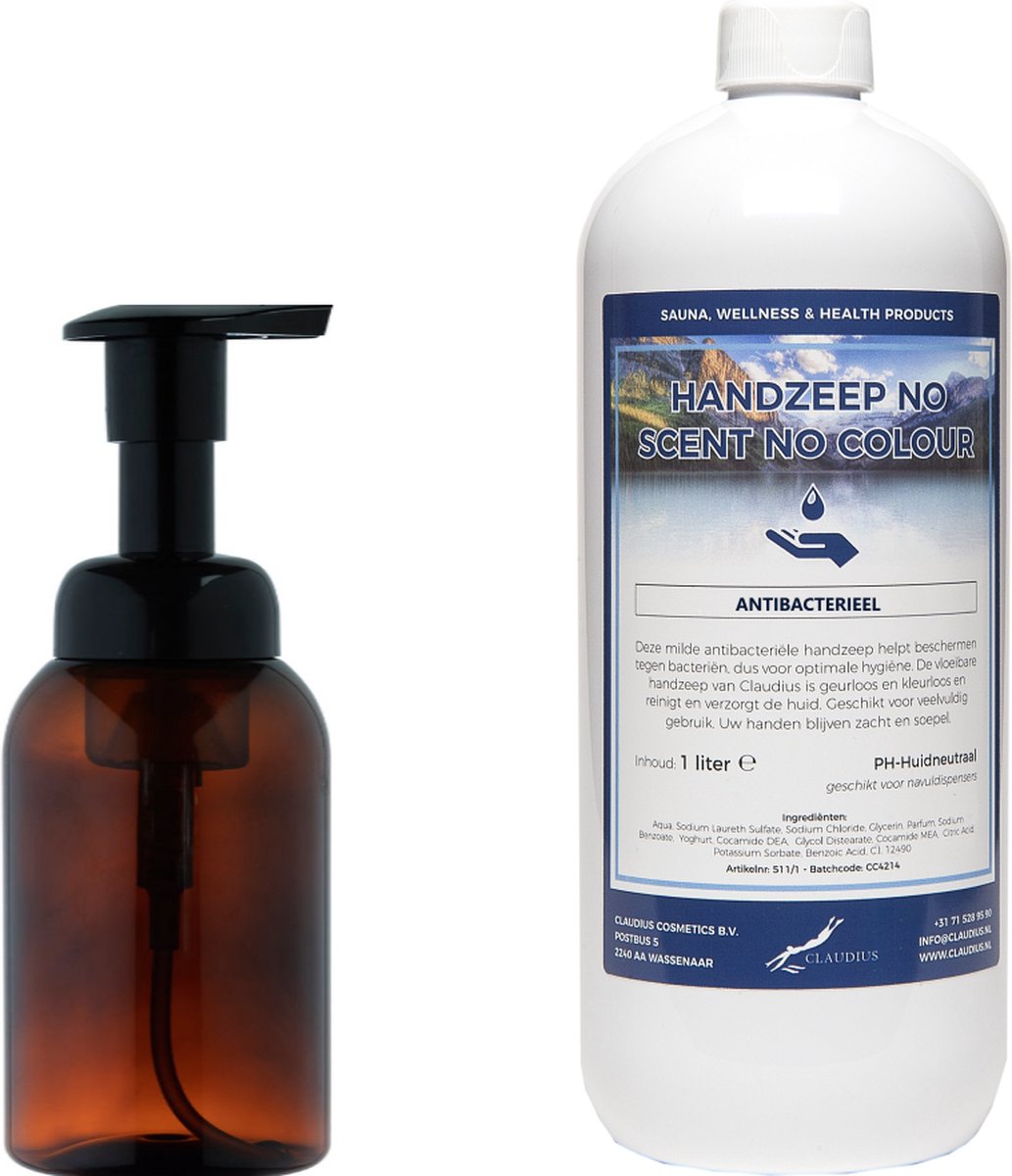 Goedkoopste Zeepdispenser 300 ml amber bruin hervulbaar 1 liter Handzeep No Scent, No Colour navulling