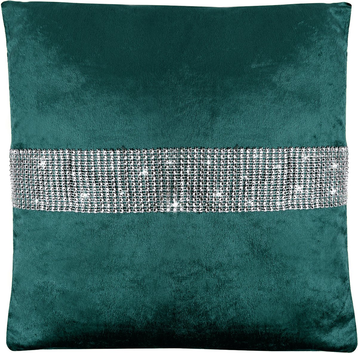 Glow Thuis - Kussenhoes 50 x50 cm - Emerald kleur velvet kussenhoes met zirconia band - Exclusief Binnenkussen